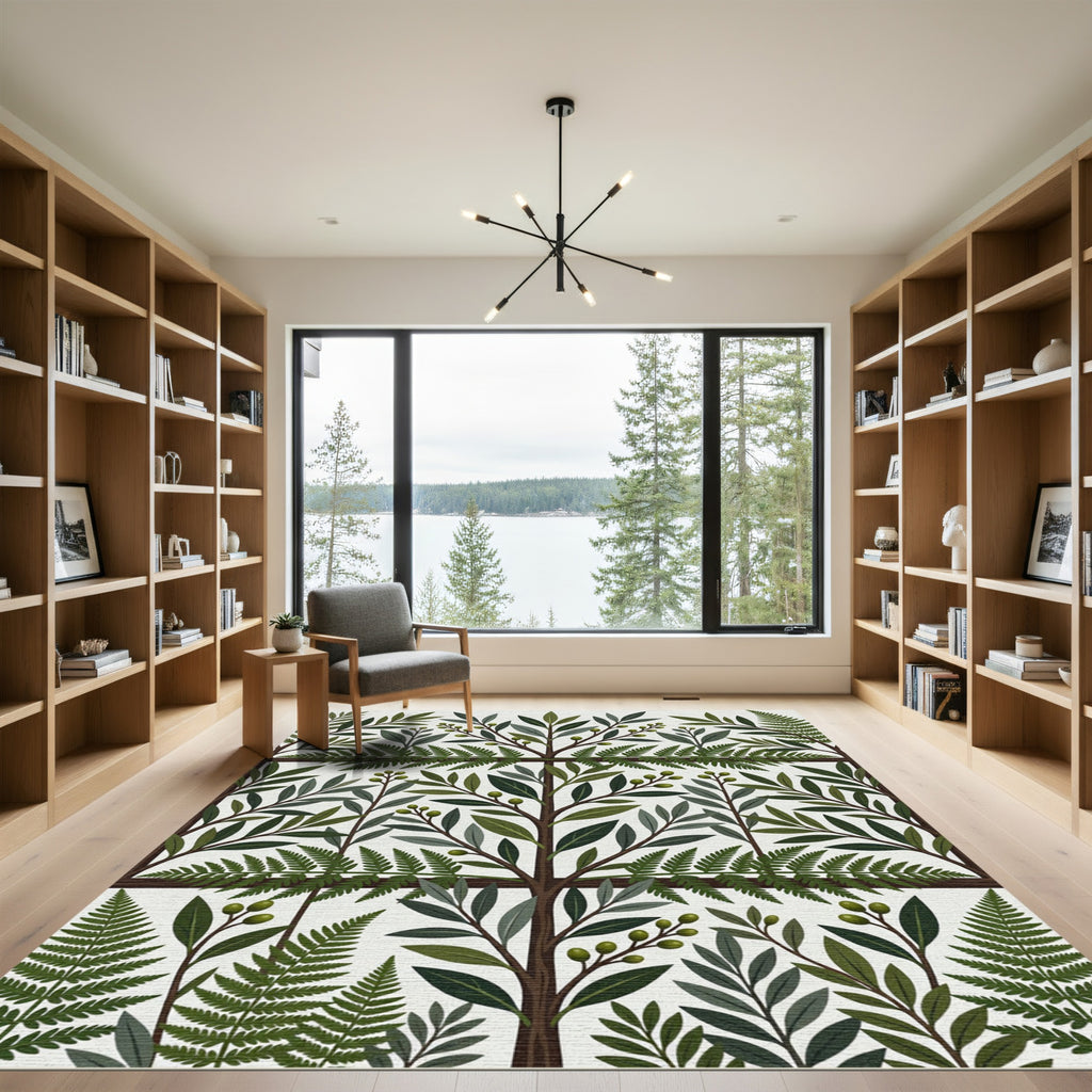 Lush Green Olive Fern Garden Rug