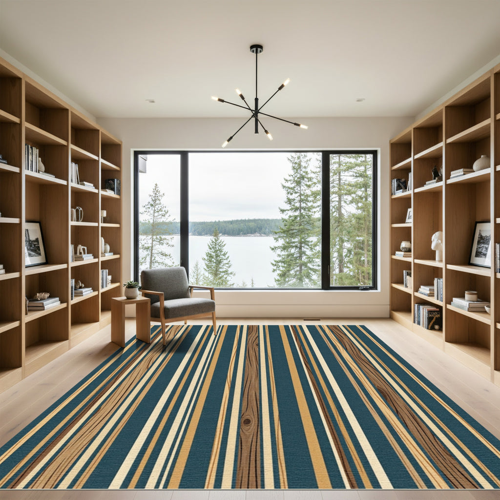 Teal Wood Grain Vertical Stripe Accent Rug