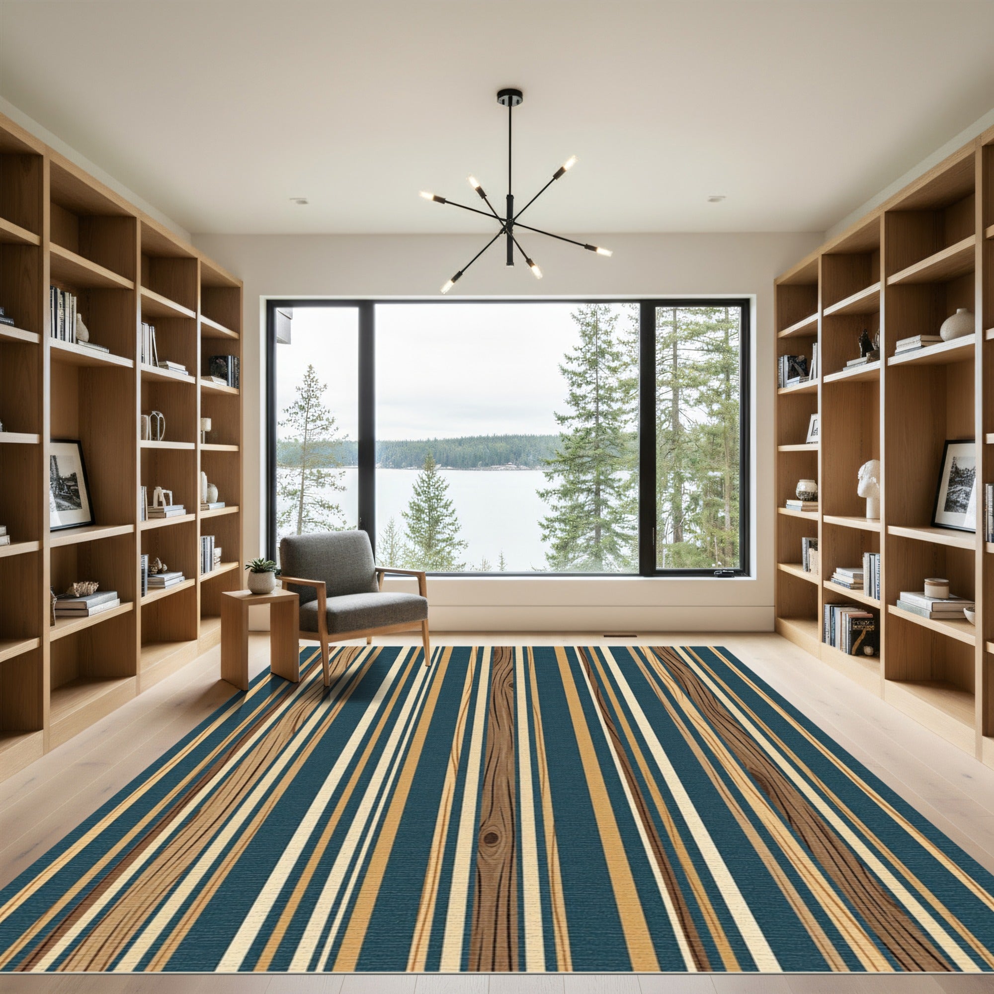 Teal Wood Grain Vertical Stripe Accent Rug