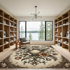 Vintage Floral Crested Feather Composition Rug