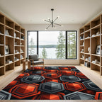 Red Black Hexagonal Geometric Tessellation Rug