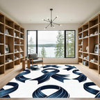 Elegant Navy Blue Ribbon Scroll Art Rug