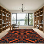 Bold Orange Black Geometric Diamond Rug