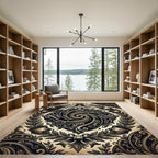 Baroque Golden Swirl Embellished Crest Rug