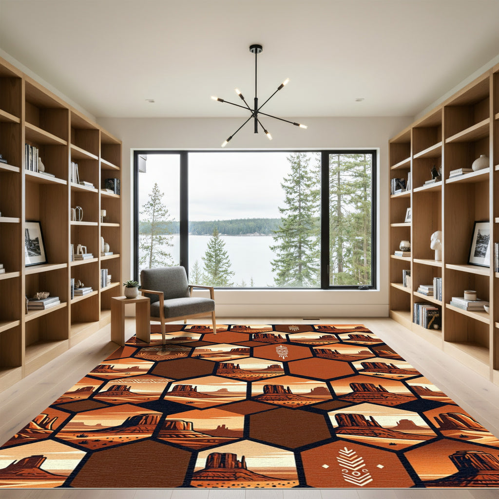 Earthy Southwestern Sunset Hexagon Mosaic Rug