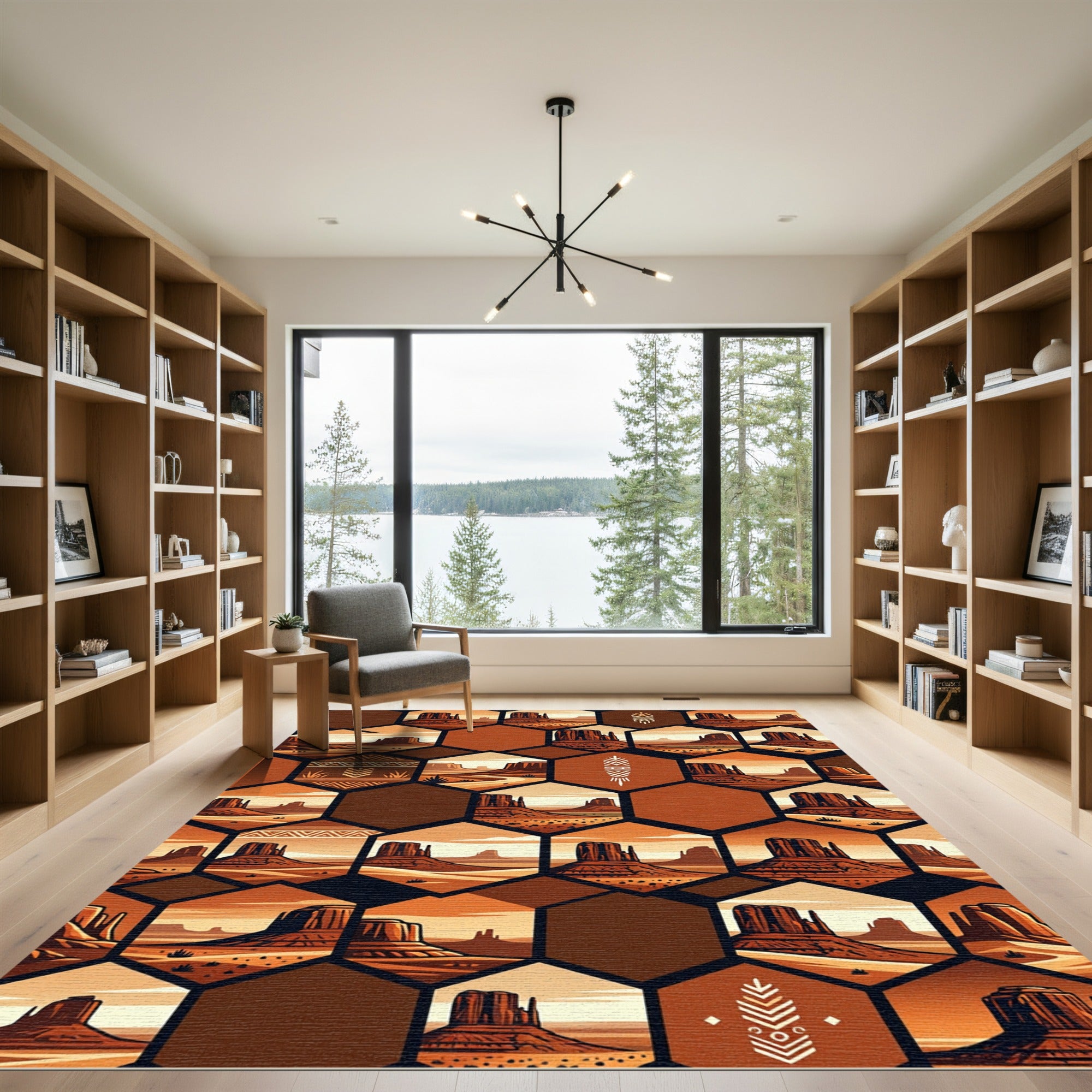 Earthy Southwestern Sunset Hexagon Mosaic Rug