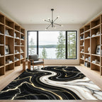 Luxury Black and White Marble Swirl Rug