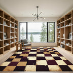 Aged Checkerboard Burgundy Tan Rug