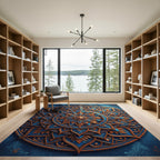 Ornate Blue Gold Floral Mandala Rug