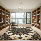 Ornate Black and Gold Celestial Star Rug