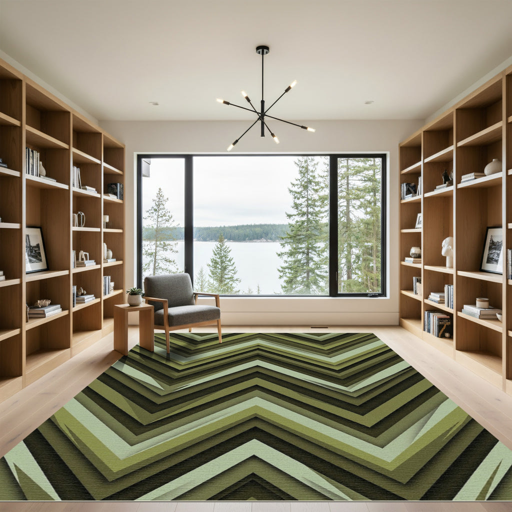 Muted Green Layered Chevron Rug