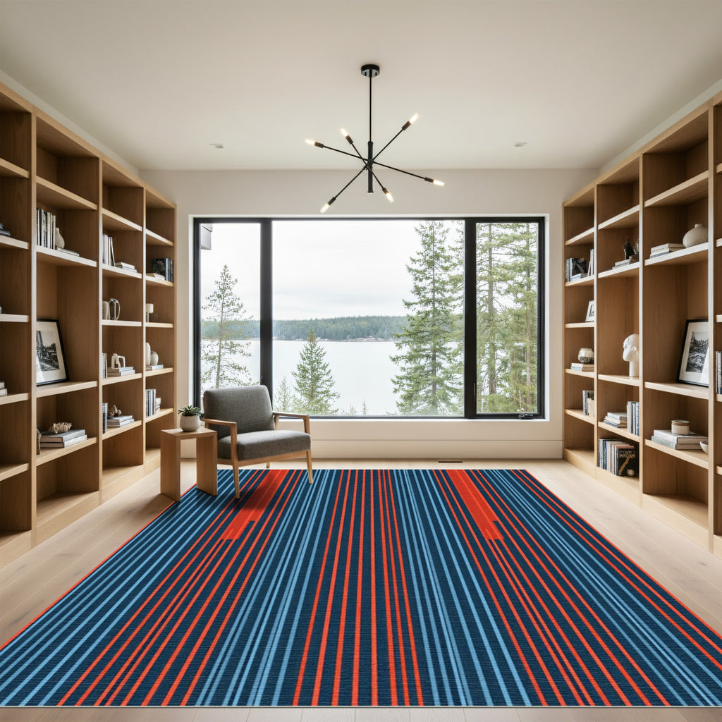 Bold Red Blue Vertical Stripe Rug