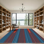 Bold Red Blue Vertical Stripe Rug