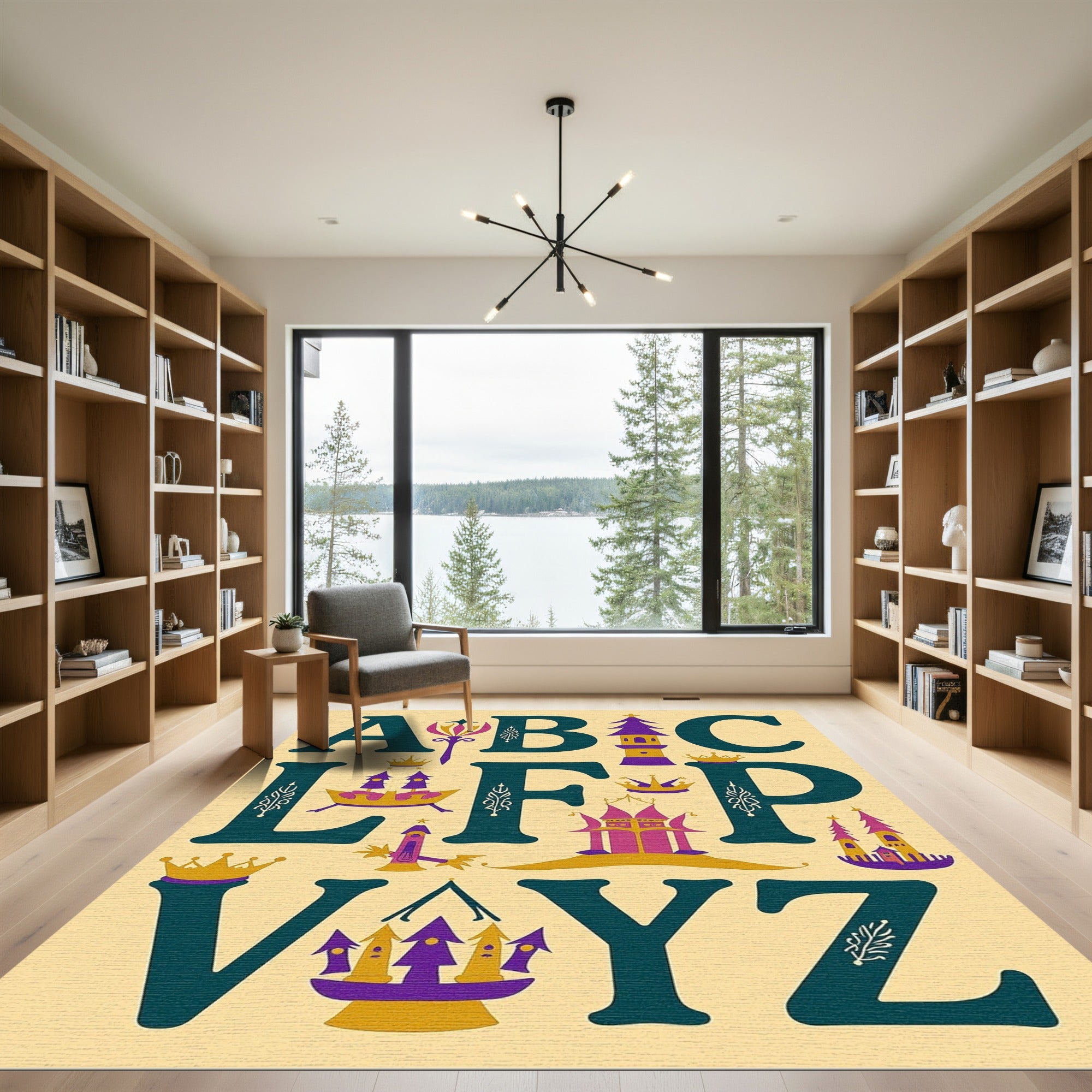 Royal Purple Gold Castle Alphabet Rug