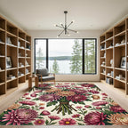 Elegant Blush and Burgundy Chrysanthemum Floral Rug