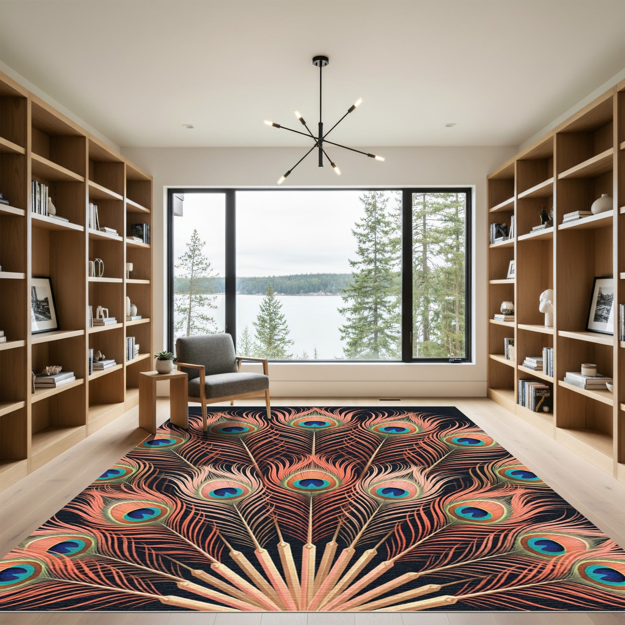 Coral Peacock Feather Fan Abstraction Rug