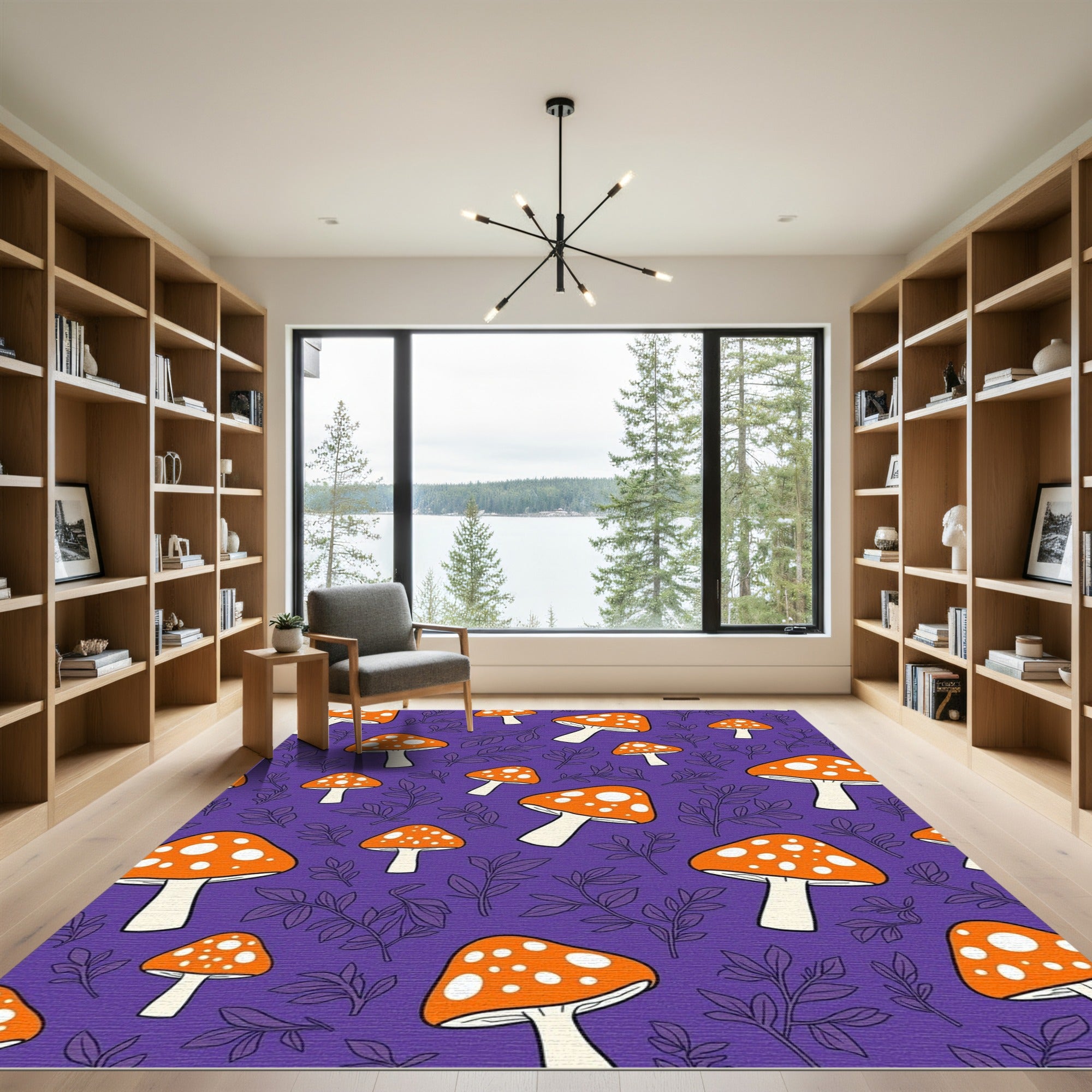 Orange Mushroom Foliage On Purple Rug