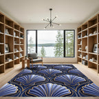 Art Deco Blue Gold Shell Medallion Rug