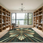 Art Deco Green Gold Sunburst Radiance Rug