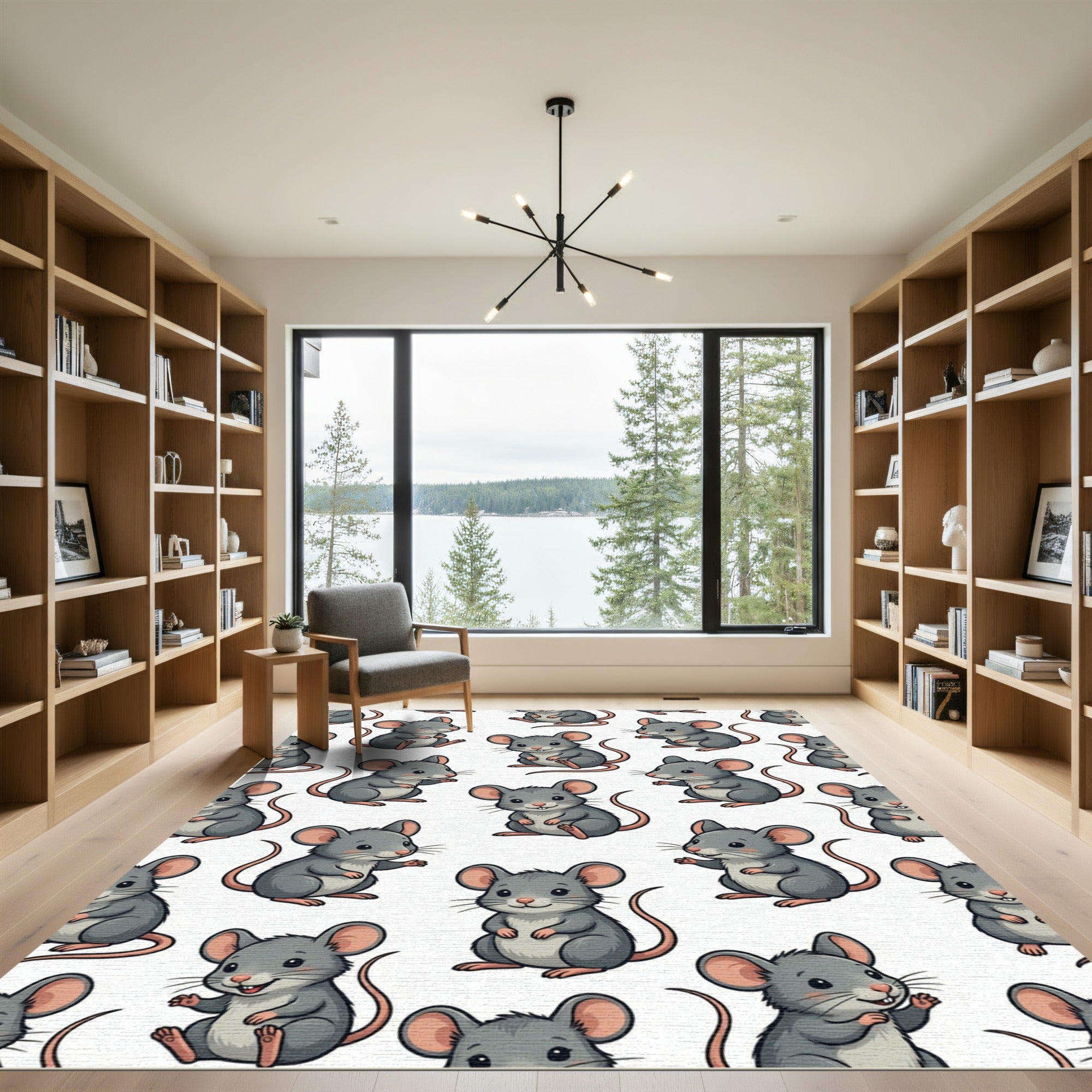 Cute Gray Mouse Illustration Repeat Rug