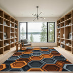 Modern Orange and Charcoal Geometric Hexagon Rug