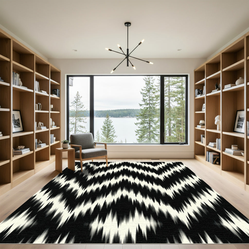 Black and Ivory Chevron Zigzag Rug