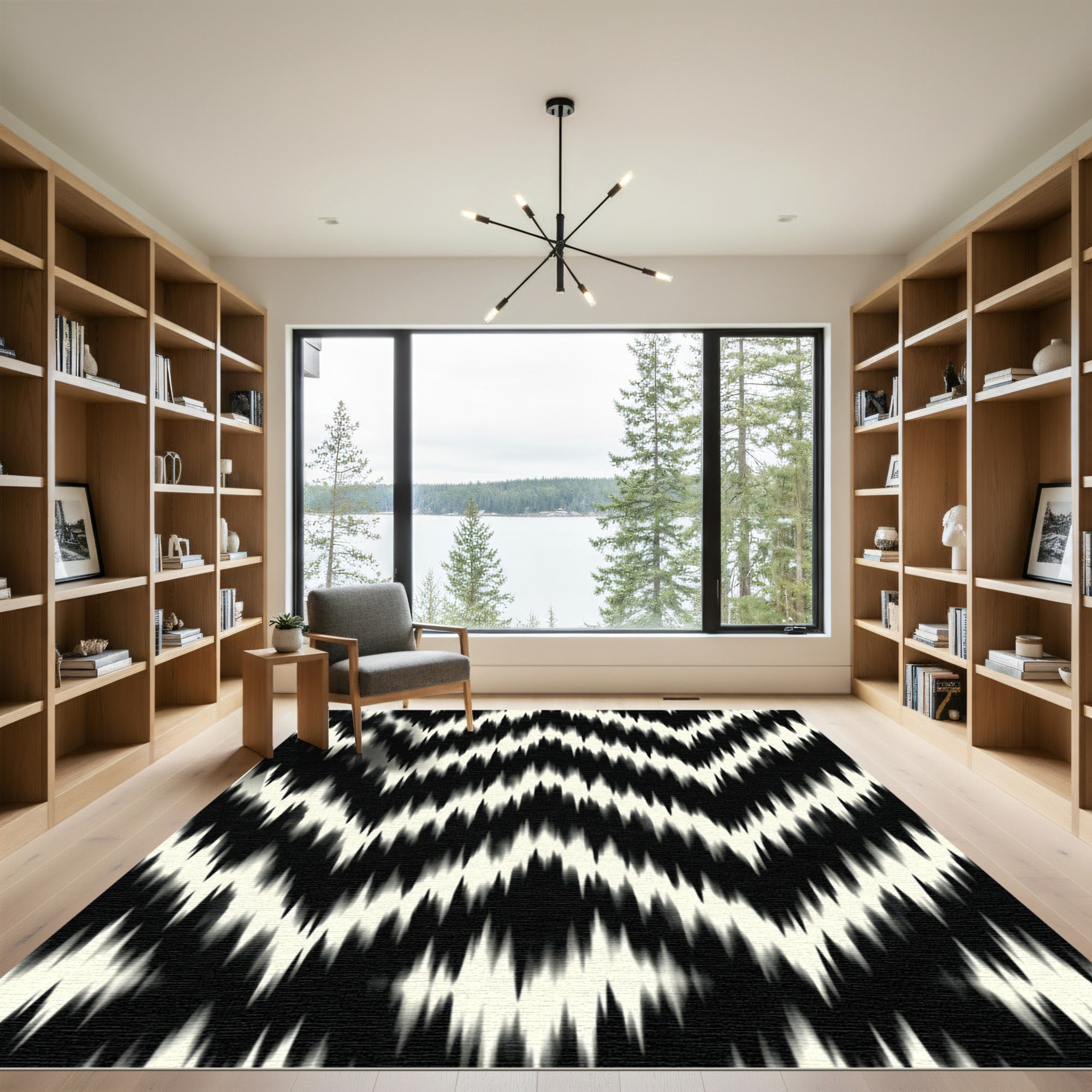 Black and Ivory Chevron Zigzag Rug