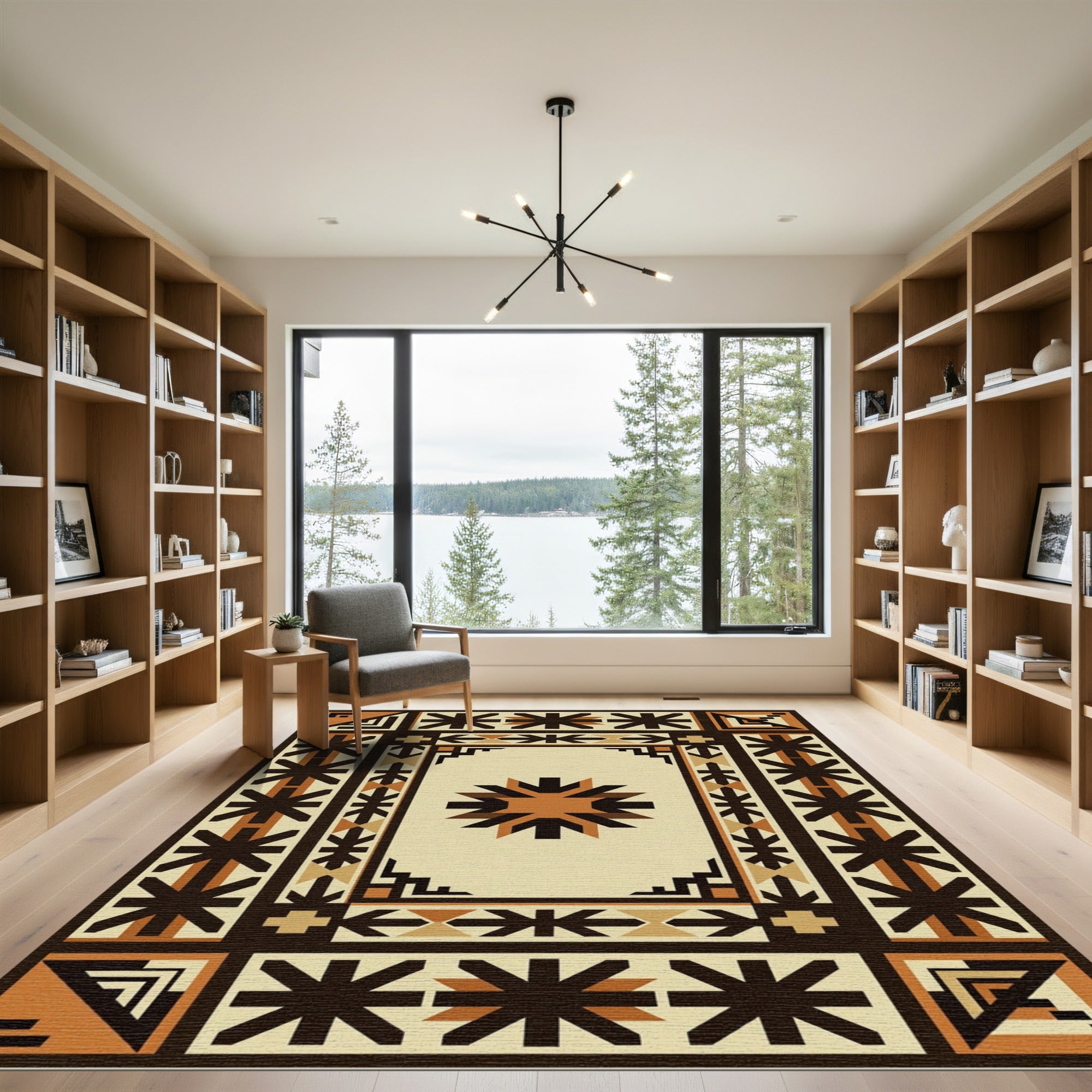 Brown Beige Geometric Starburst Array Rug