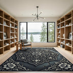 Ornate Gray Floral Mandala Relief Rug