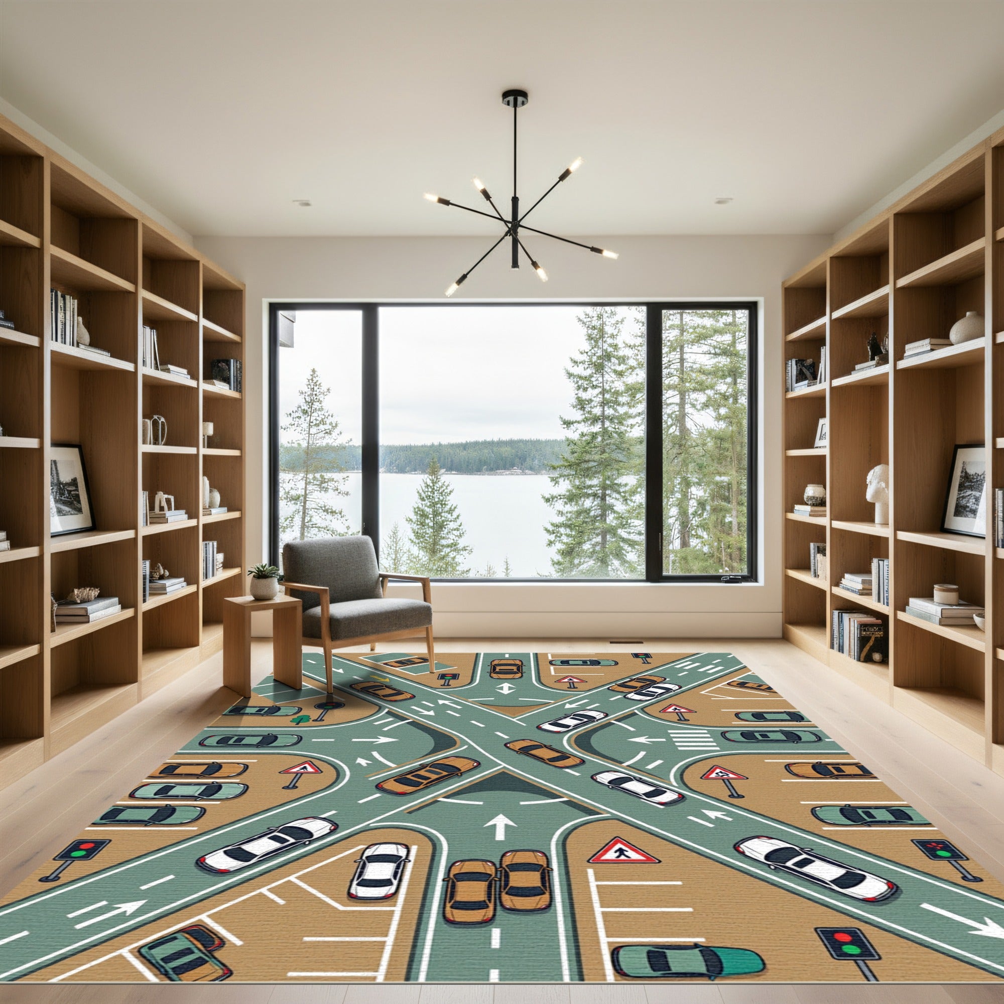 Modern Intersection Street Map Illustration Rug