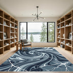 Abstract Navy Marble Swirl Vein Rug