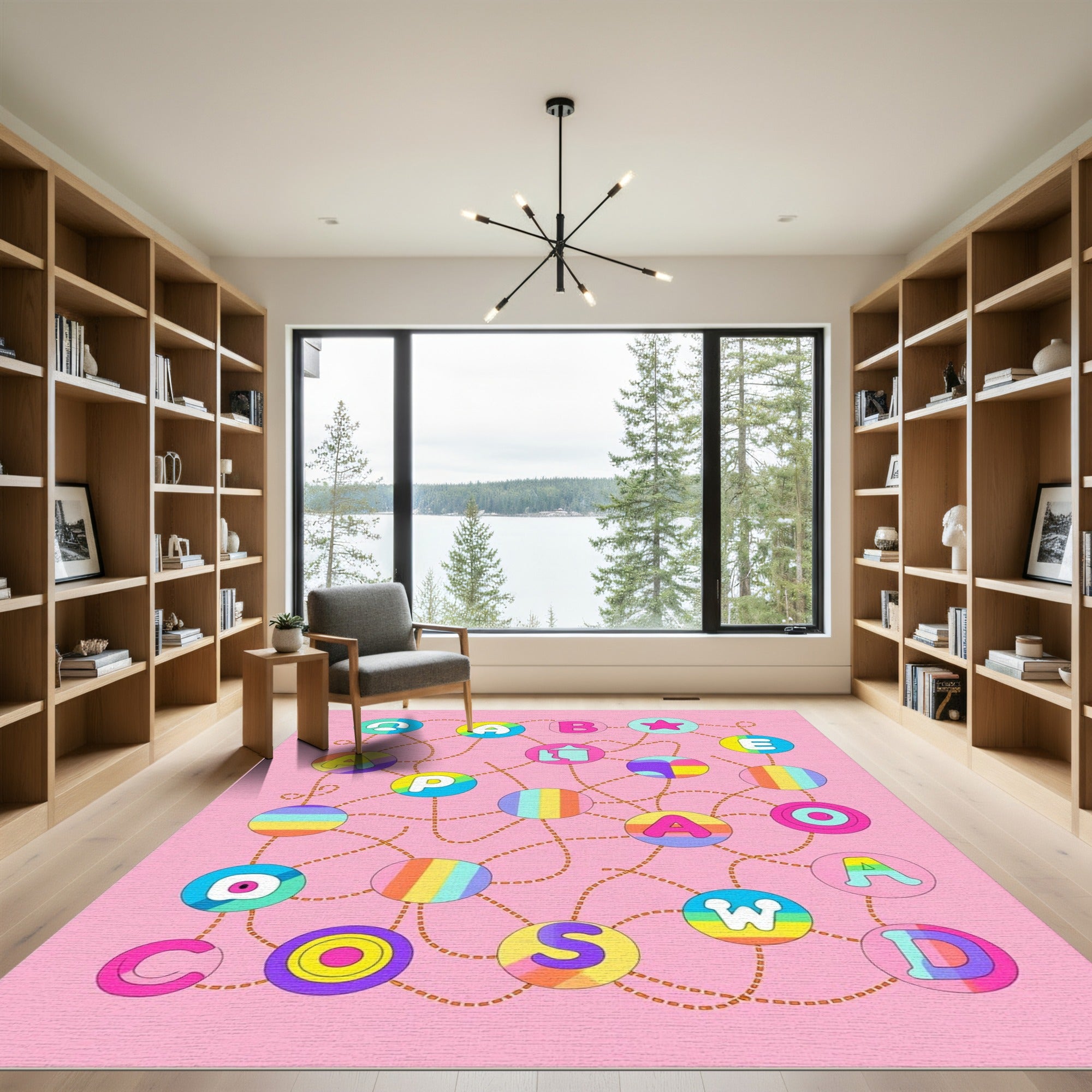 Pink Rainbow Letter Circles Connection Rug