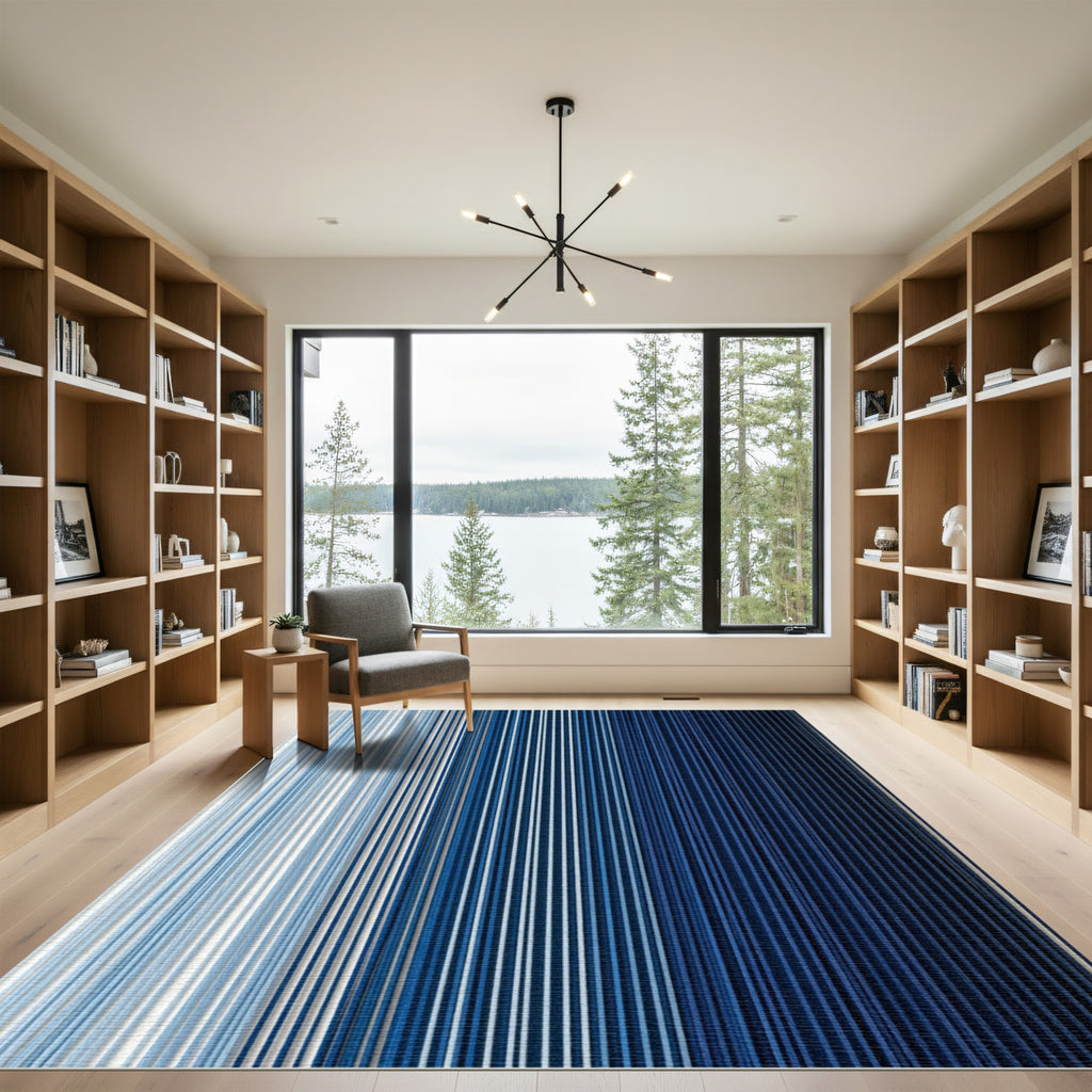 Deep Blue Ombre Vertical Stripe Rug