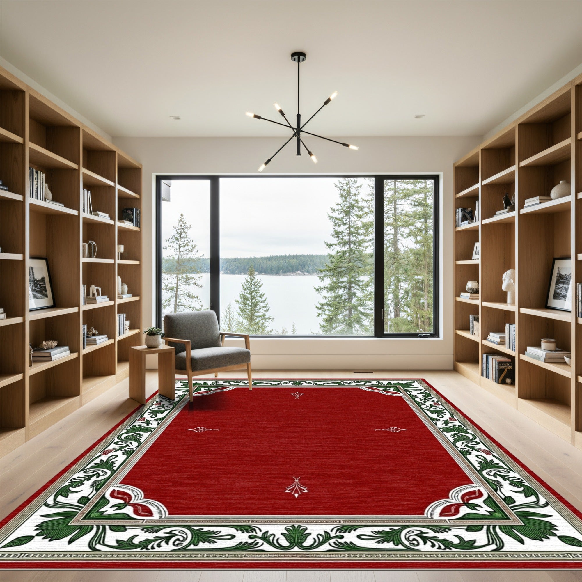 Crimson Green Floral Border Medallion Rug