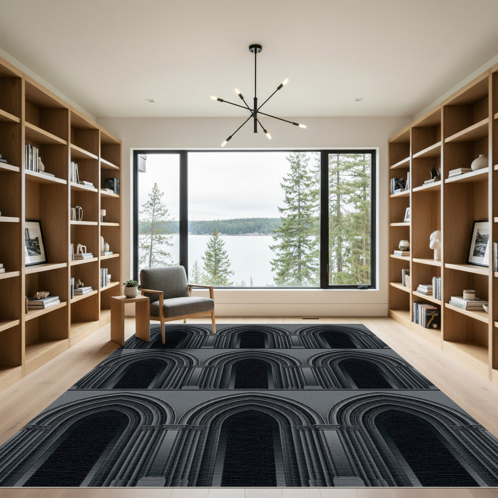 Gothic Arches Dark Monochrome Repeat Rug