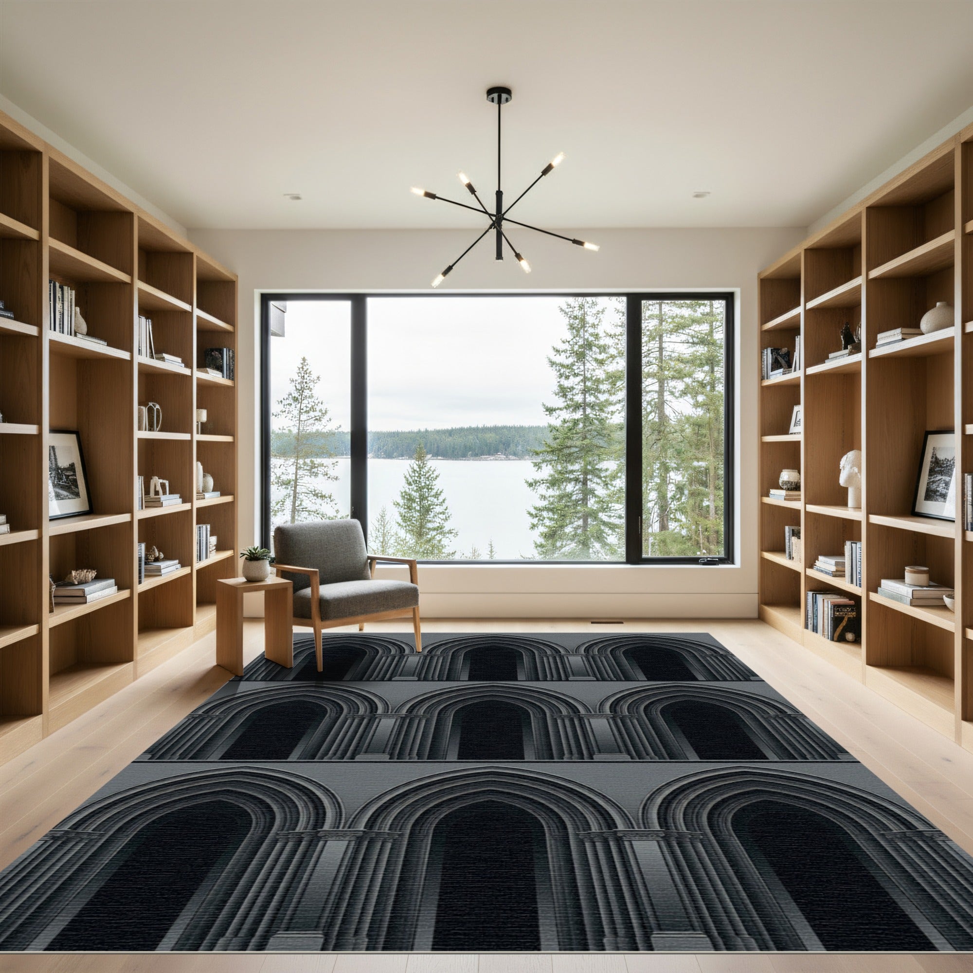 Gothic Arches Dark Monochrome Repeat Rug