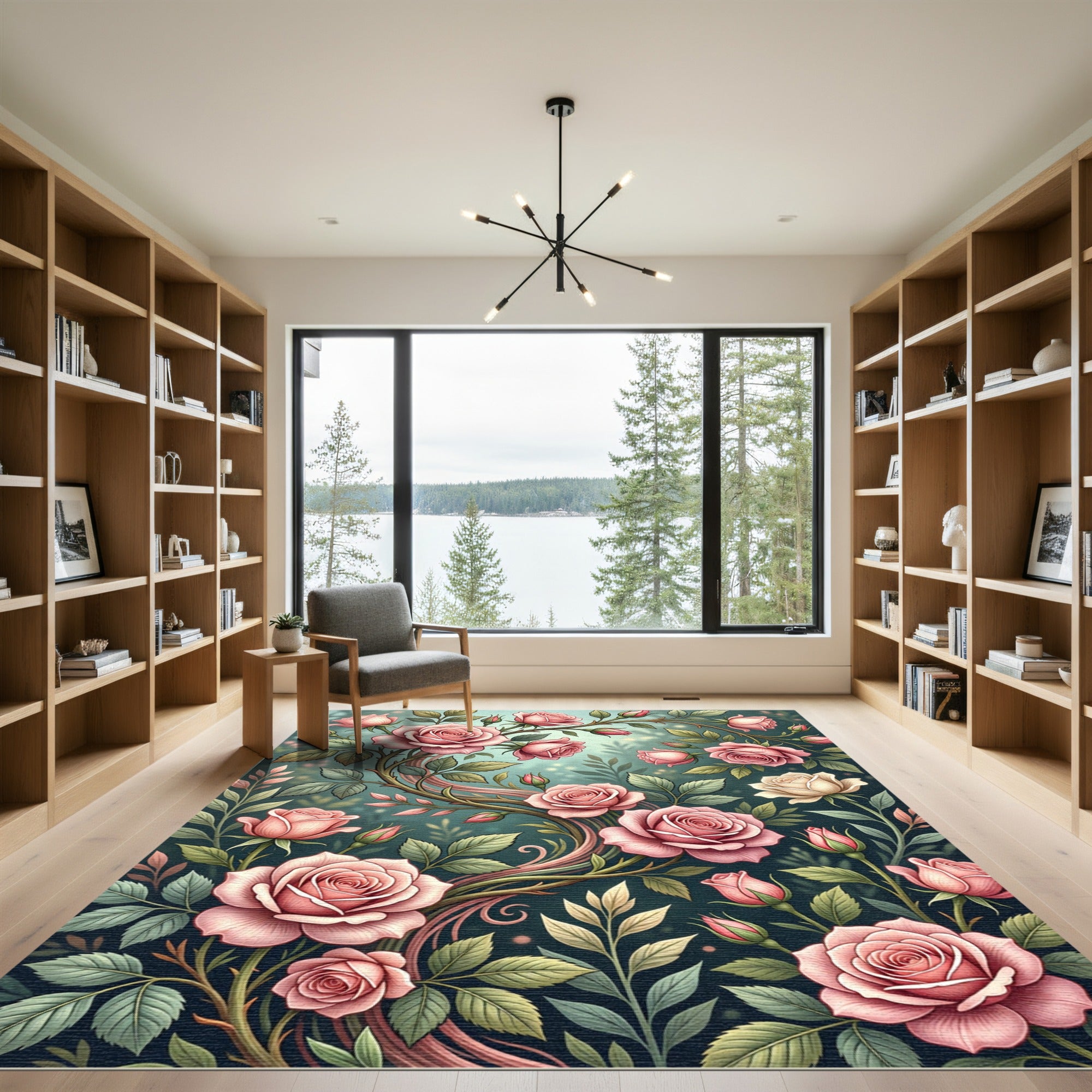 Elegant Pastel Pink Rose Garden Mural Rug