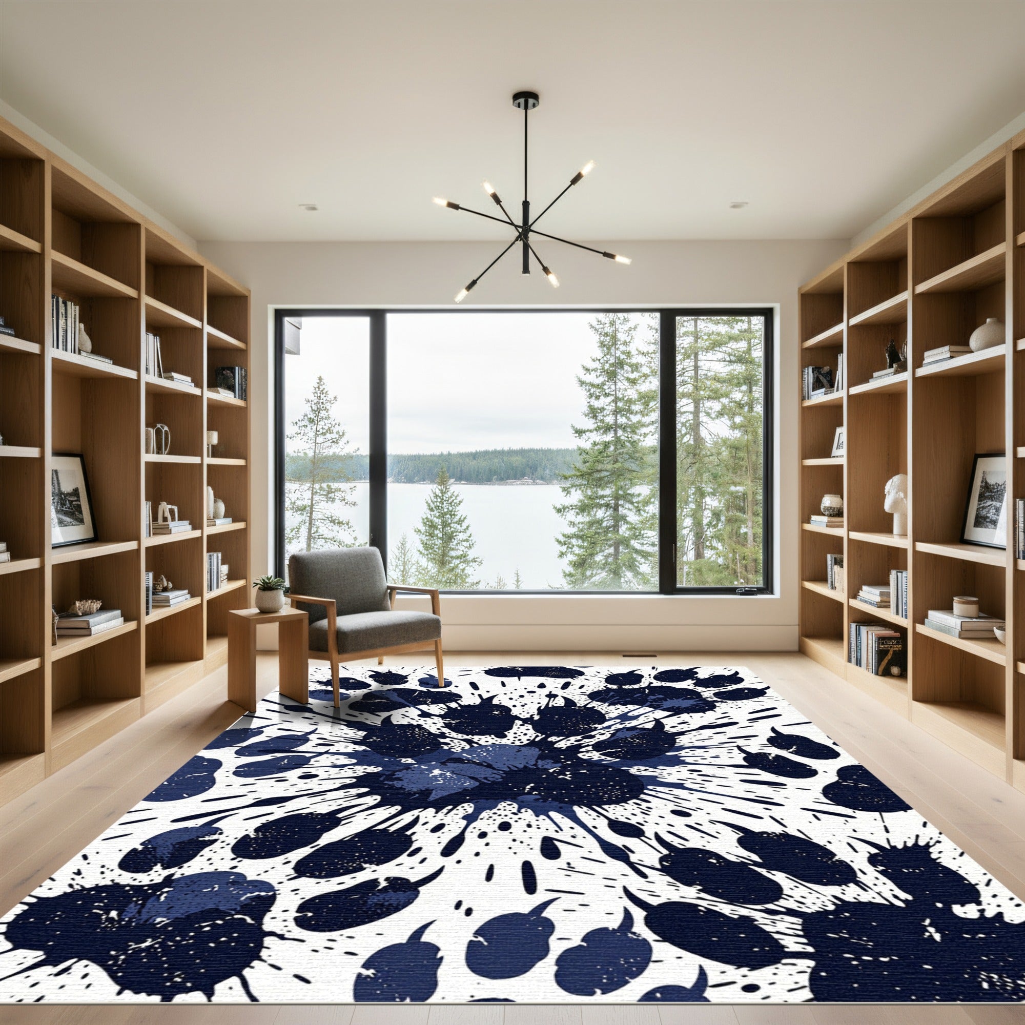 Ink Splatter Midnight Navy Paw Abstract Rug