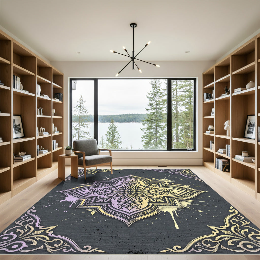 Pastel Lavender Gold Ornate Medallion Rug