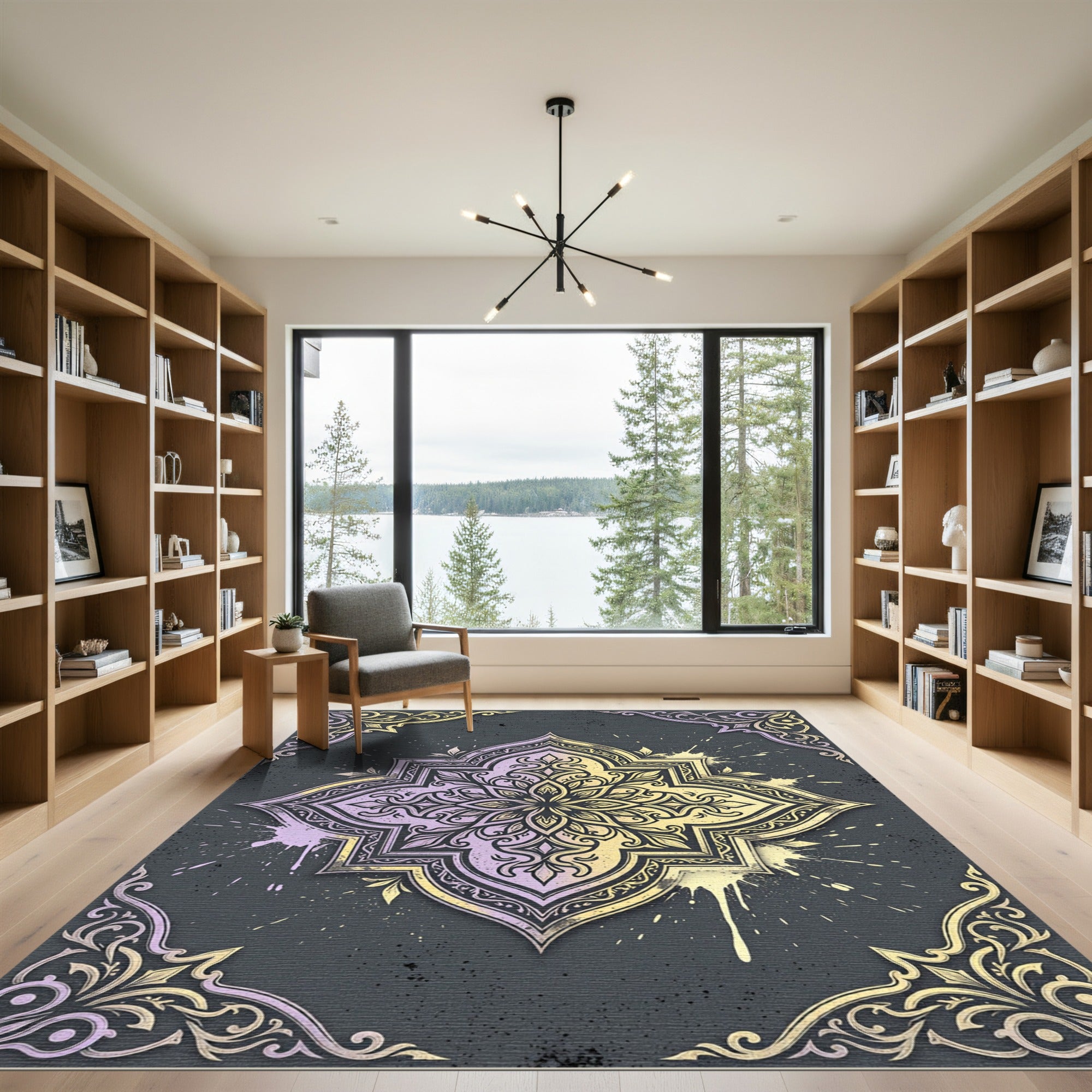 Pastel Lavender Gold Ornate Medallion Rug