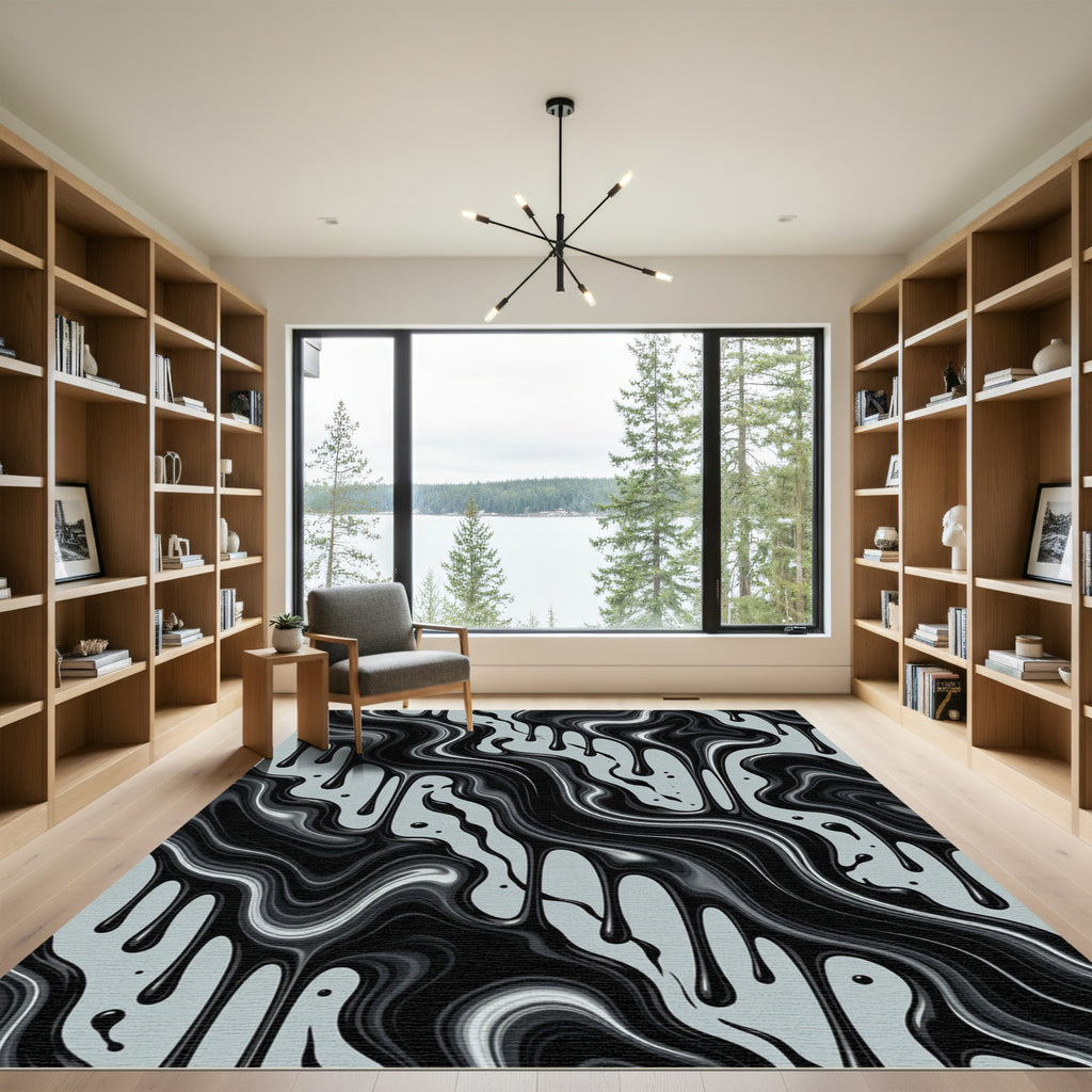 Black Flowing Drip Abstract Liquid Rug