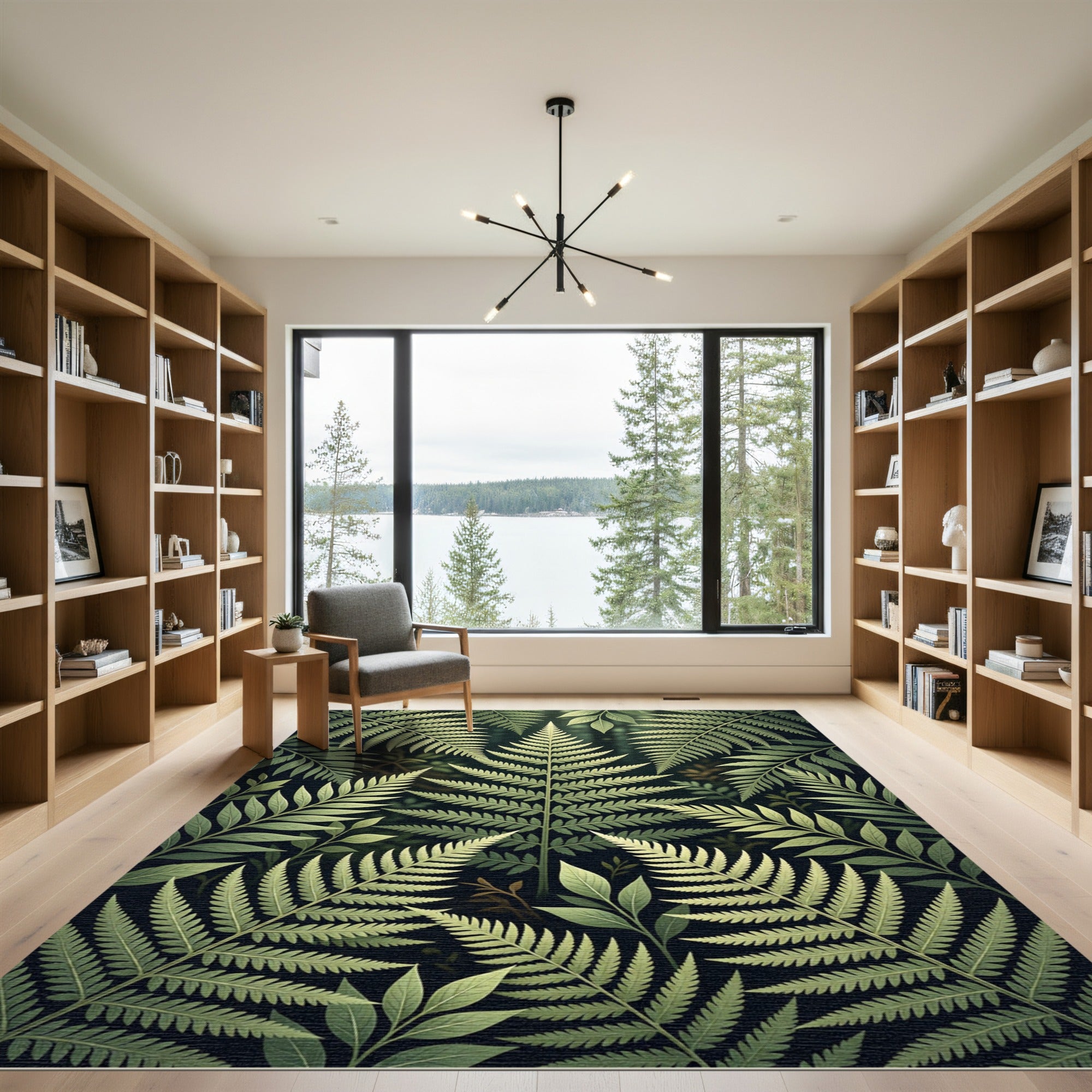 Emerald Green Fern Forest Pattern Rug