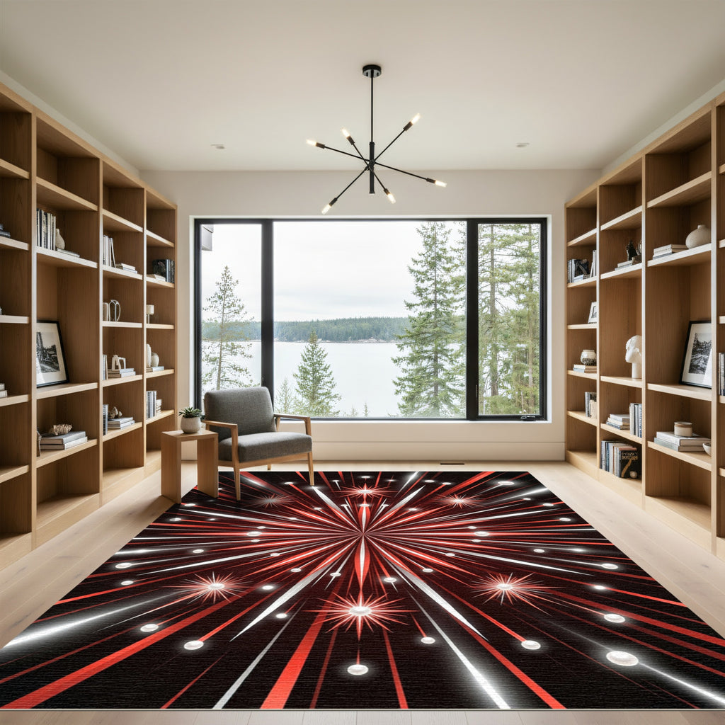 Radiant Red Burst Starburst Rug