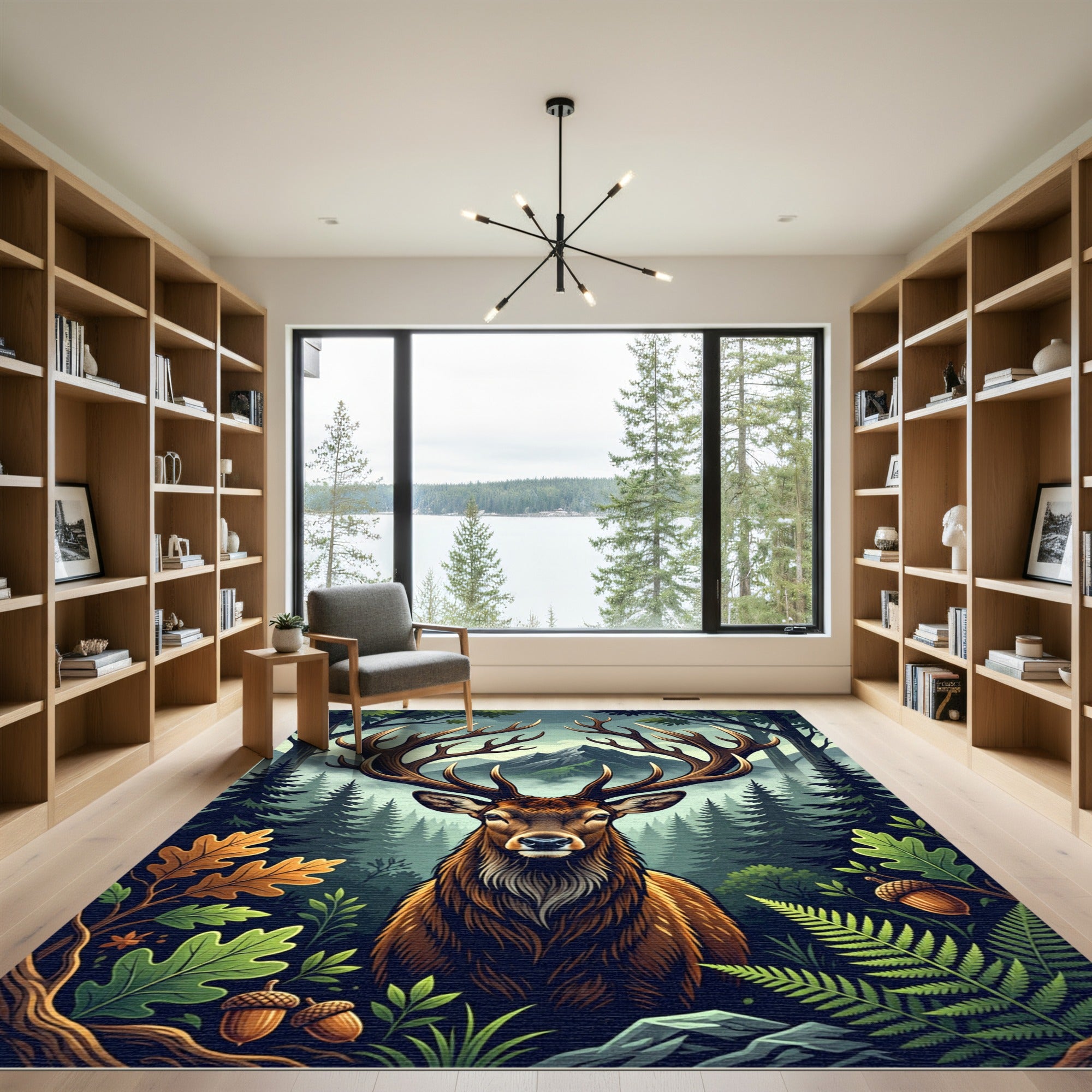 Majestic Elk Forest Mountain Scene Rug