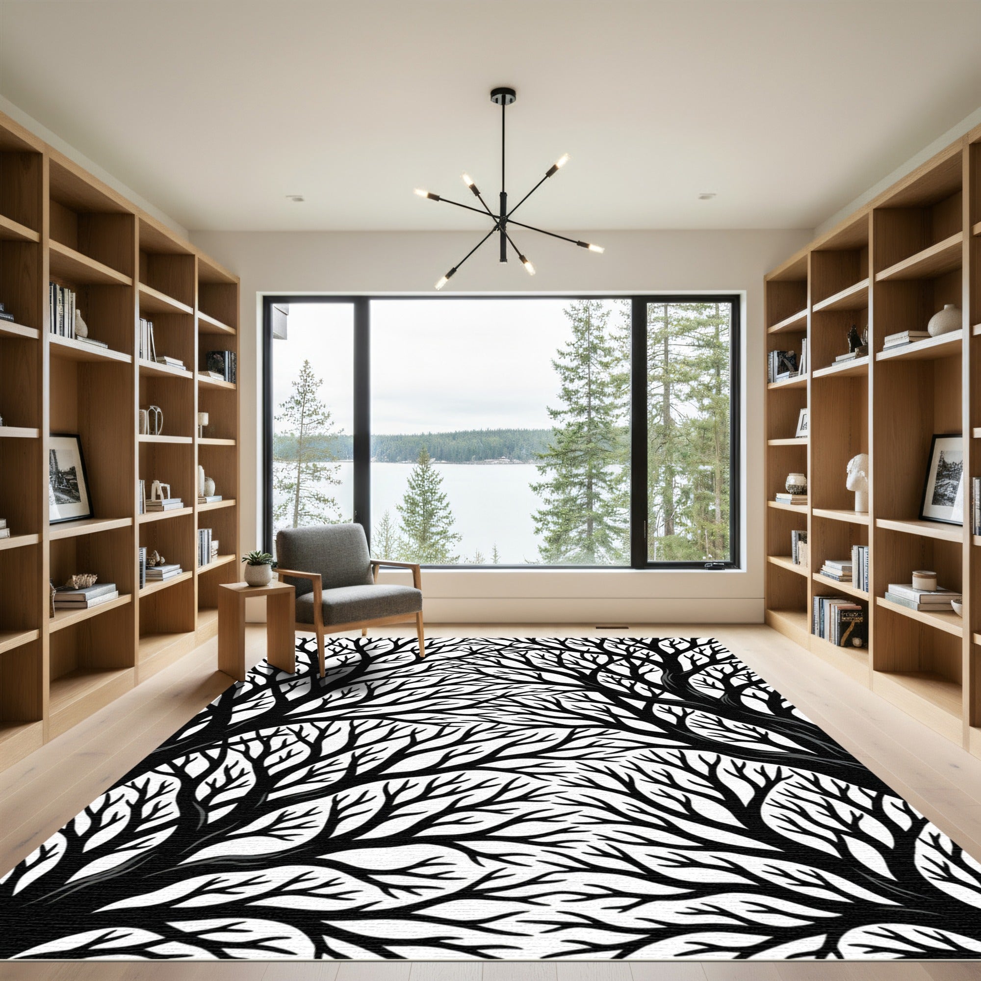 Black White Forest Branches Rug