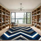 Modern Navy Grey Chevron Geometric Art Rug