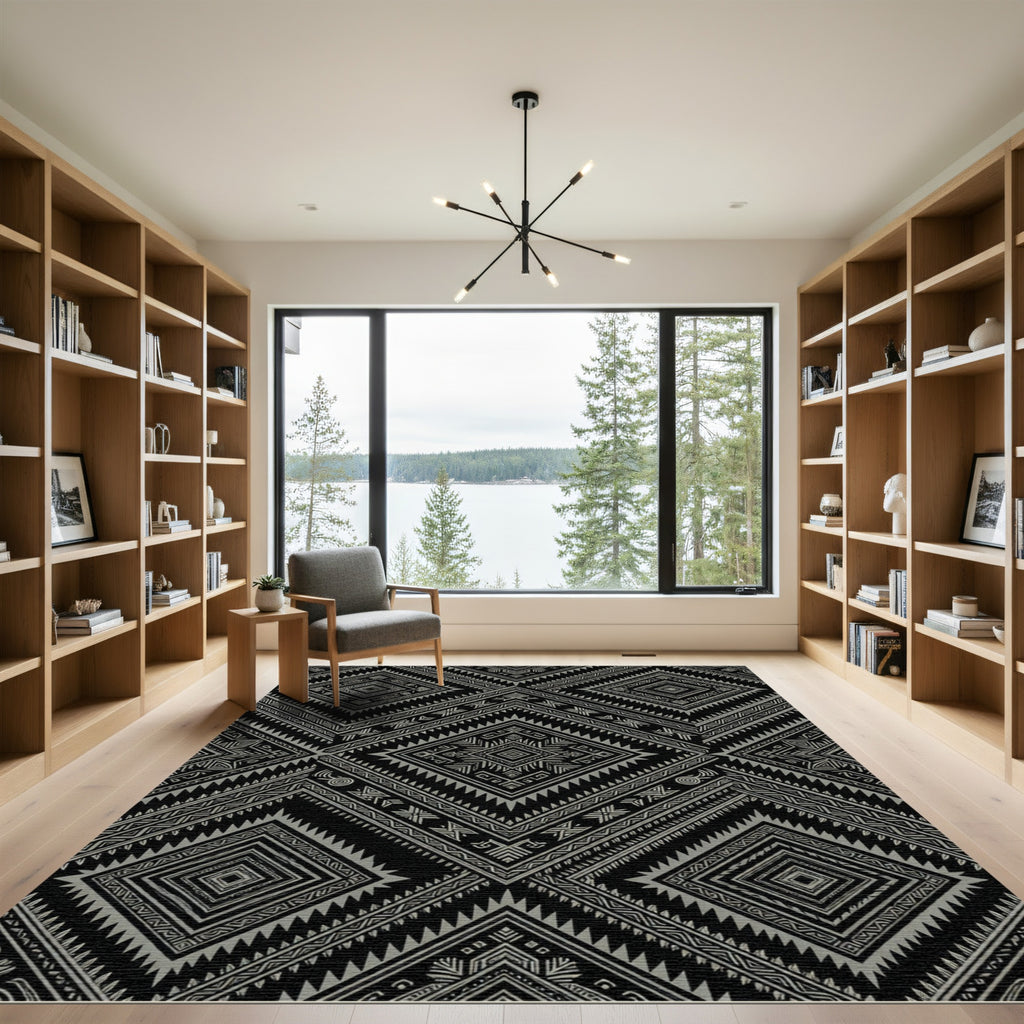 Black and Gray Geometric Diamond Rug