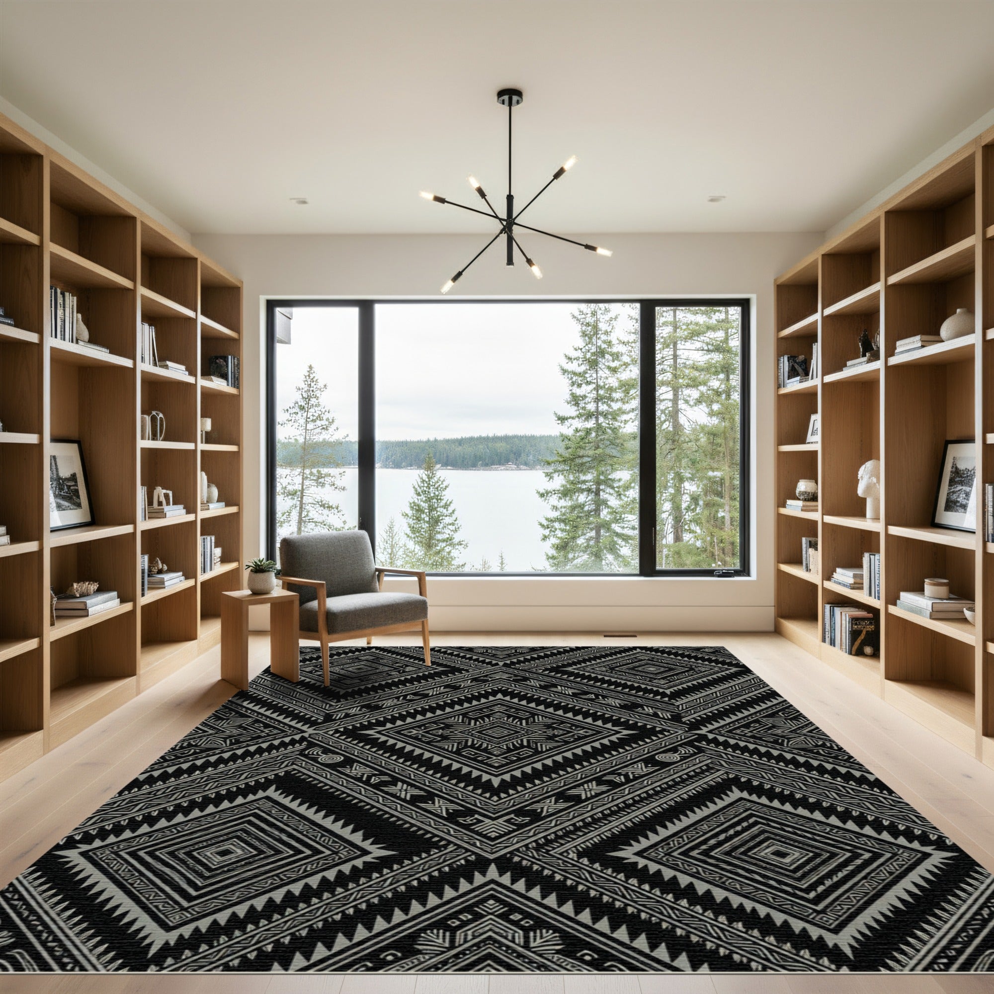 Black and Gray Geometric Diamond Rug