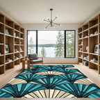 Teal And Cream Fan Geometric Overlap Rug