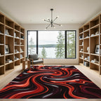 Fiery Red Swirl Abstract Rug